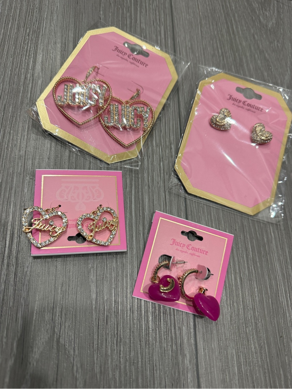 Juicy Couture Jewelry Pink and Gold Heart Earring Set - 4 Pairs